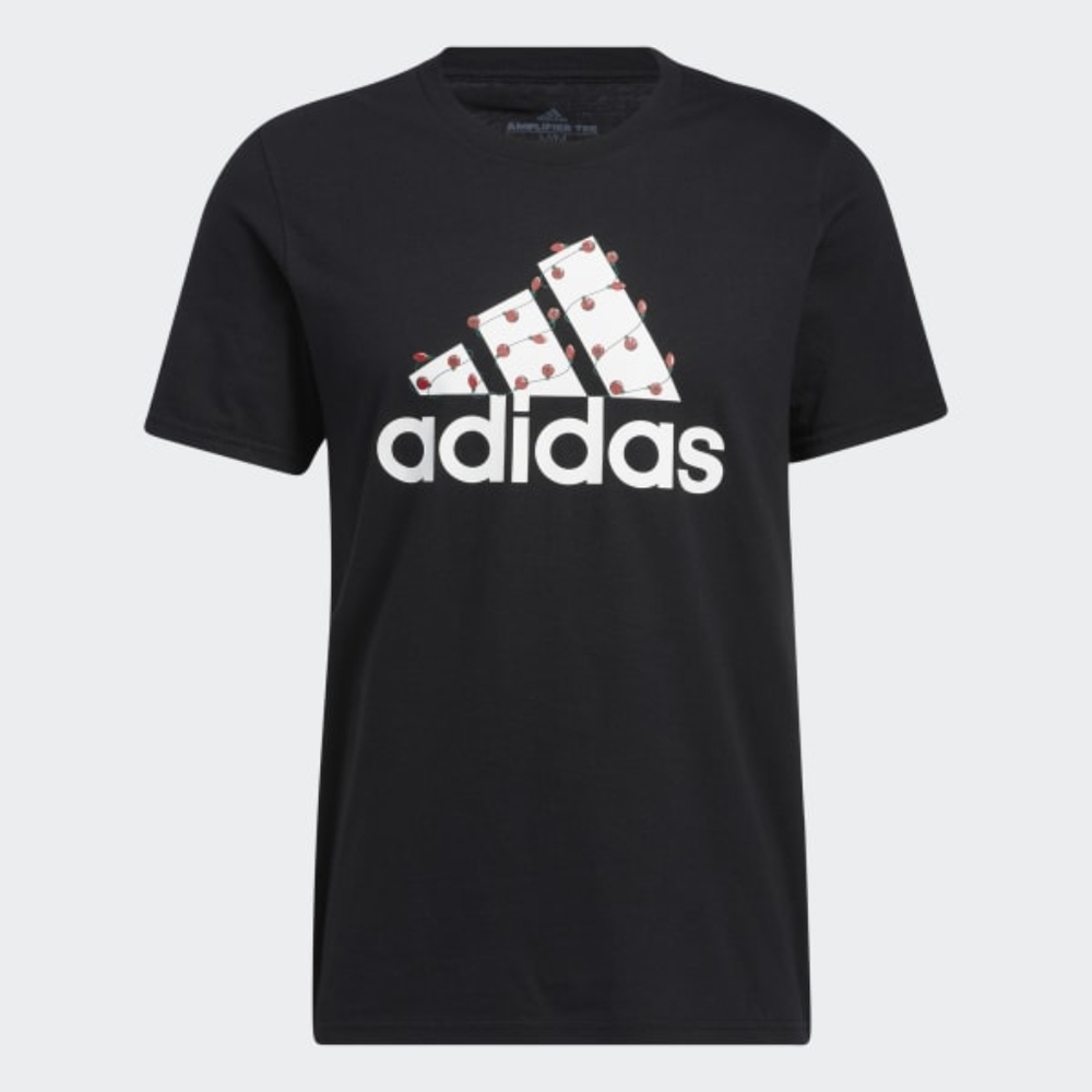 NEW Mens Adidas Winter Holiday Lights Logo Black T-Shirt Tee Size Small